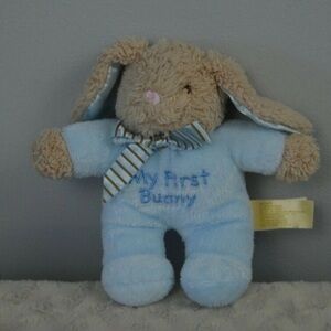 Dan Dee My First Bunny Rabbit Plush Stuffed Animal Toy Rattle Tan Blue Bow